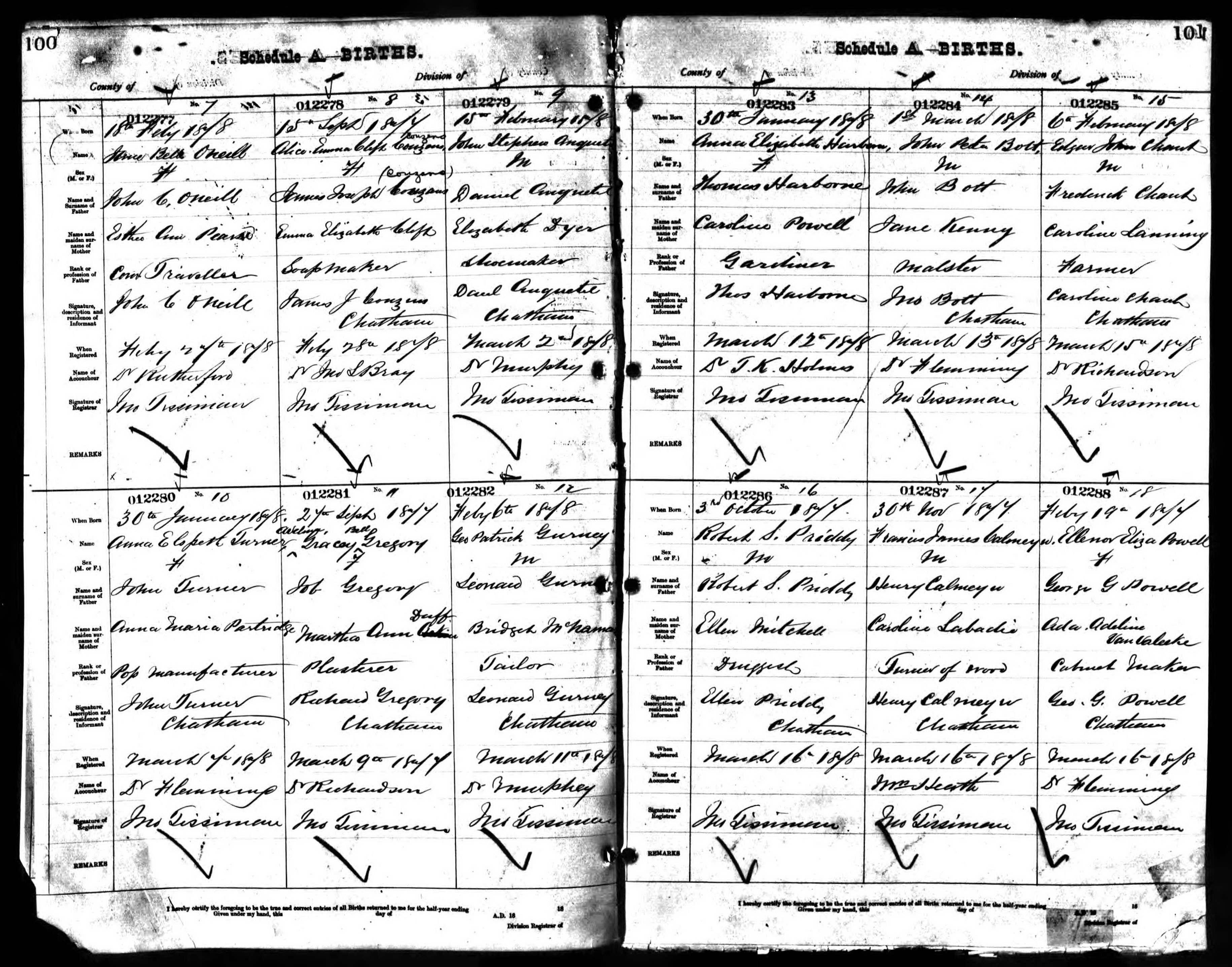 Anna Elizabeth Harborne birth in Kent County, Ontario (10268 KB) 1878 Anna Elizabeth Harborne, b. 30 January 1878 in Kent County, daughter of Thos Harborne and Caroline Powell; Births in Kent County, Ontario, Canada; Archives of Ontario, Series MS929, Reel 33. (Click on Picture to View Full Size) picture