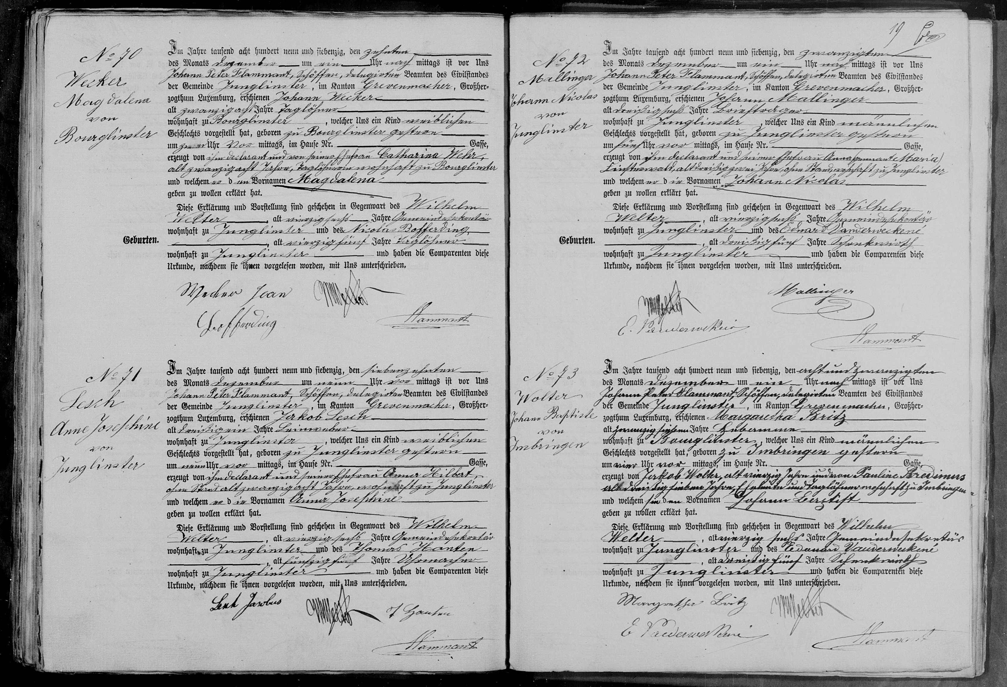 Anne Josephine Lesch birth record in Junglinster, Grevenmacher, Luxembourg (7630 KB) 15 December 1879 'Luxembourg Registres d'état civil, 1662 –1941.' Database with images. FamilySearch. http://FamilySearch.org : 16 August 2016. Nationalen Archiven, Luxembourg (National Archives, Luxembourg). (Click on Picture to View Full Size) picture