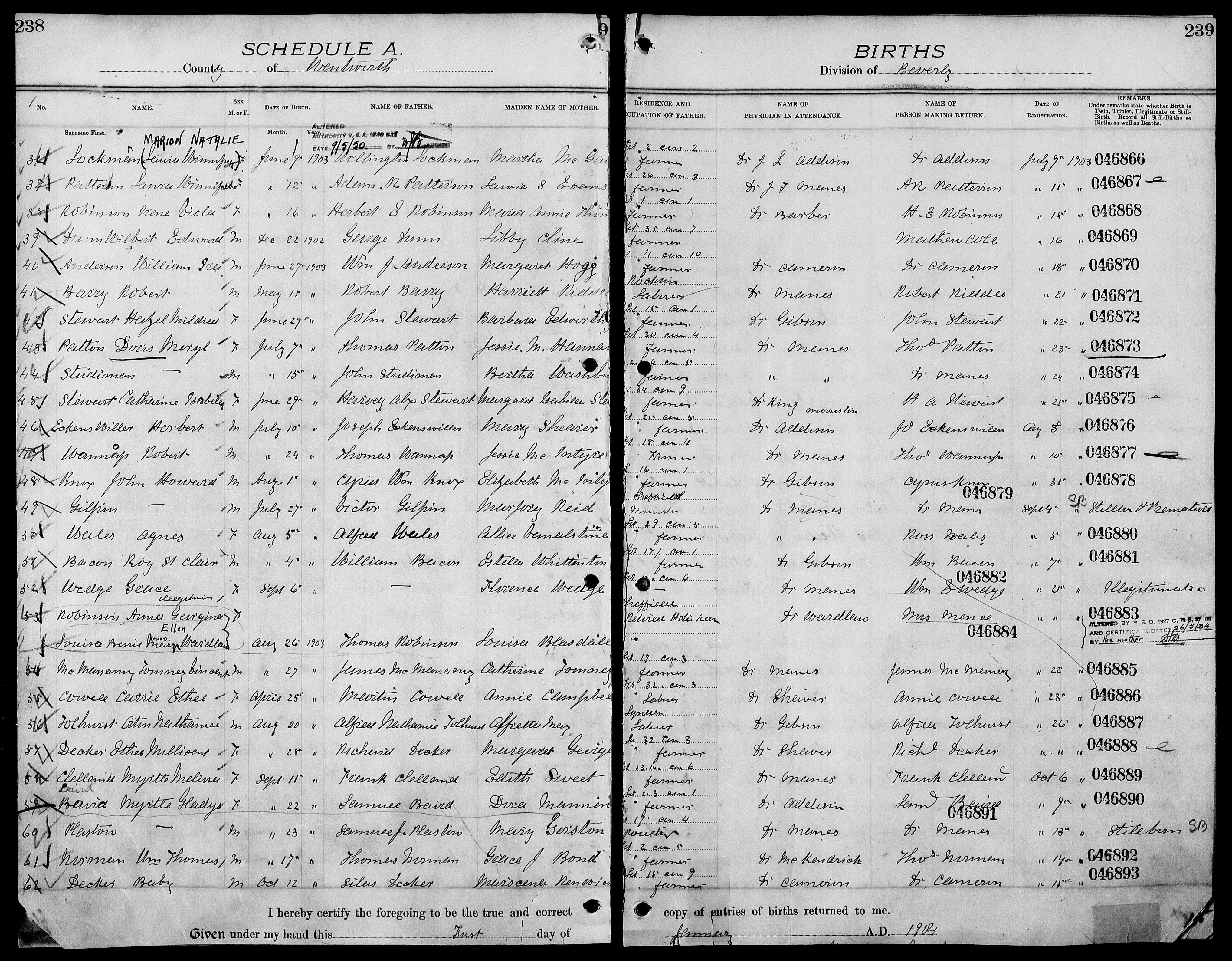 Catherine Isabella Stewart birth record in Beverly (37876 KB) 1903 Catherine Isabella Stewart, b. 29 June 1903 in Beverly Division, daughter of Harvey Alx Stewart and Margaret Isabella Stewart; Births in Beverly Division, Wentworth County, Ontario, Canada; Archives of Ontario, Series MS929, Reel 166. (Click on Picture to View Full Size) picture