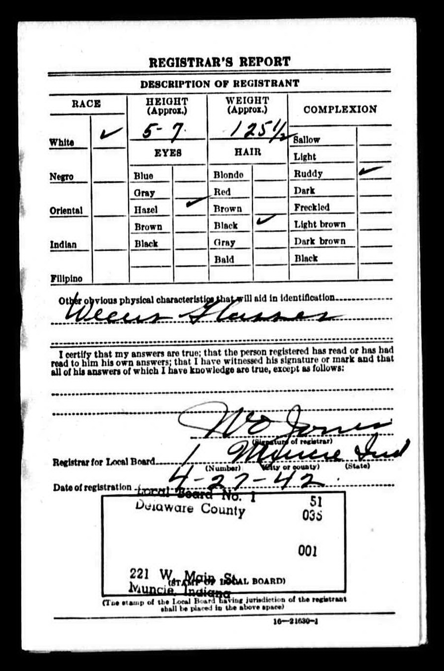 Andrew Abraham Beard WW2 draft registration card (back) (3615 KB) 27 April 1942 Andrew Abraham Beard, b. 15 April 1890 — WW2 draft registration card (back) (Click on Picture to View Full Size) picture