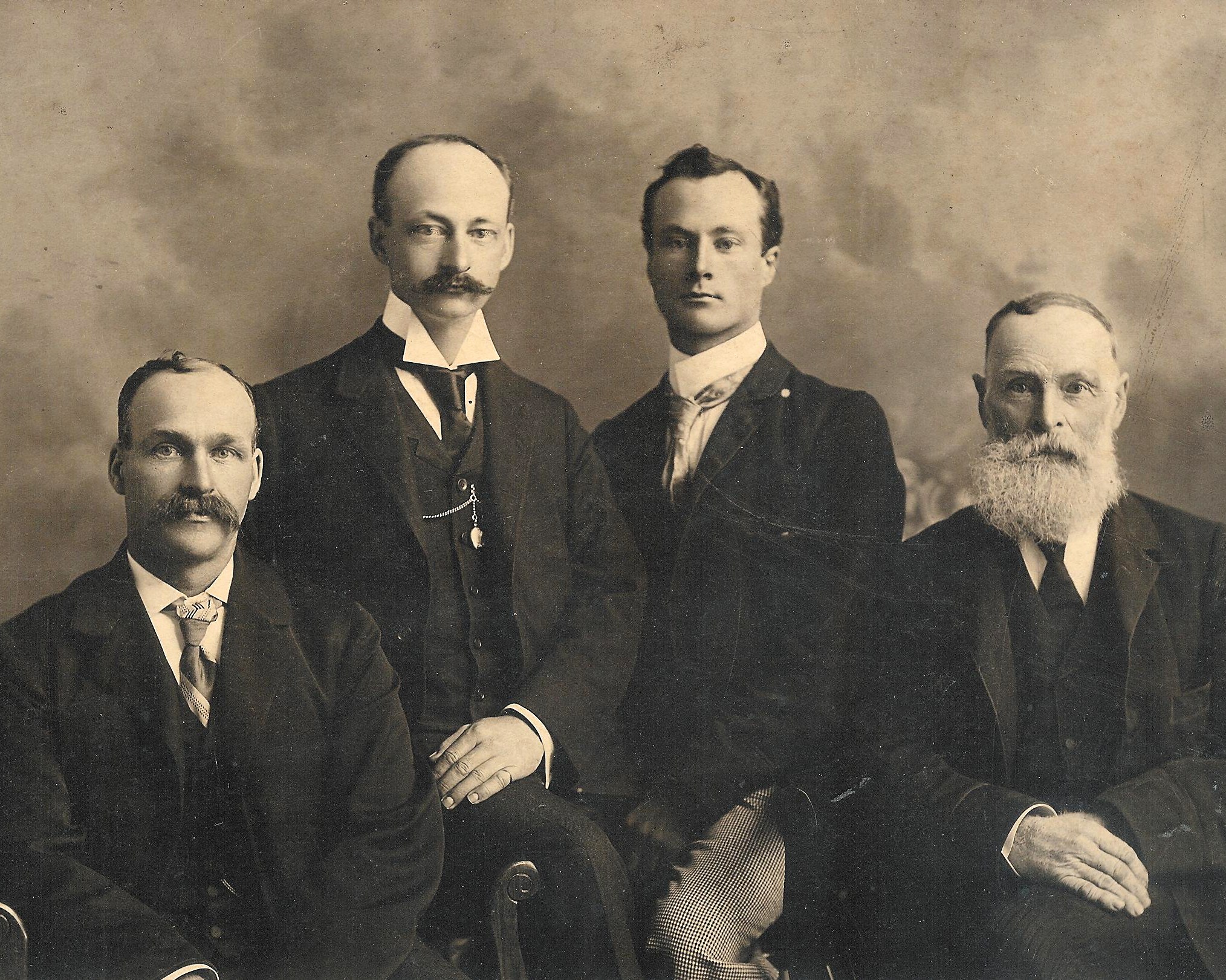 George P. Brown of Malahide with sons left to right, Arthur, George and Oscar. (9631 KB) Abt 1910 George Paine Brown and sons abt 1910 , Aylmer, Elgin, Ontario, Canada from Bruce C. Johnson Jr. PMT on Ancestry (Click on Picture to View Full Size) picture
