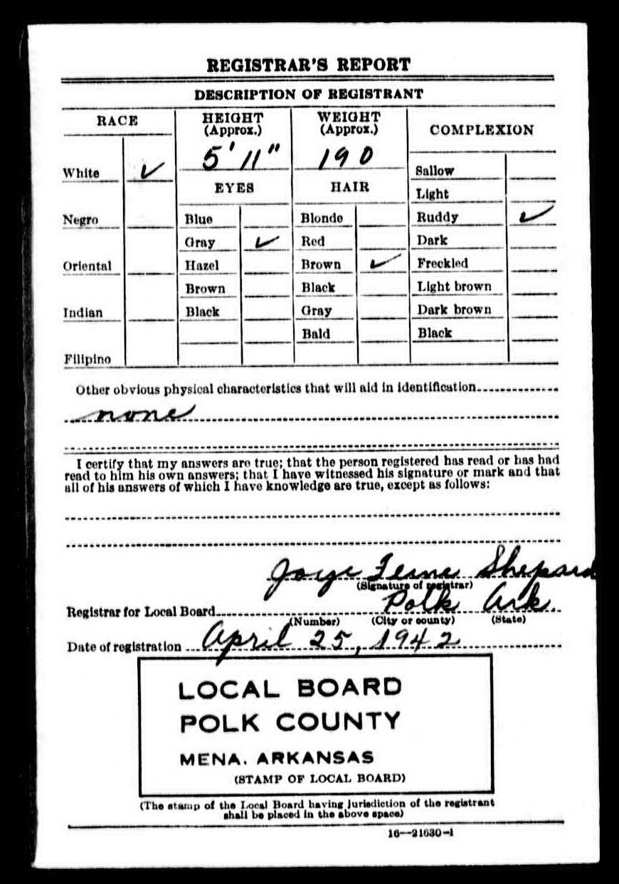 Charles Cothern Cole WW2 draft registration card (back) (3175 KB) 25 April 1942 Charles Cothern Cole, b. 11 Nov 1895 — WW2 draft registration card (back side) (Click on Picture to View Full Size) picture