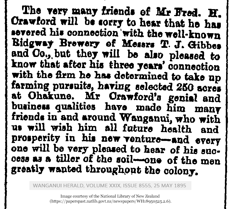 Fred becomes a farmer (1647 KB) 1895 from page 2 of The Wanganui Herald on Saturday, 25 May 1895 (Click on Picture to View Full Size) picture