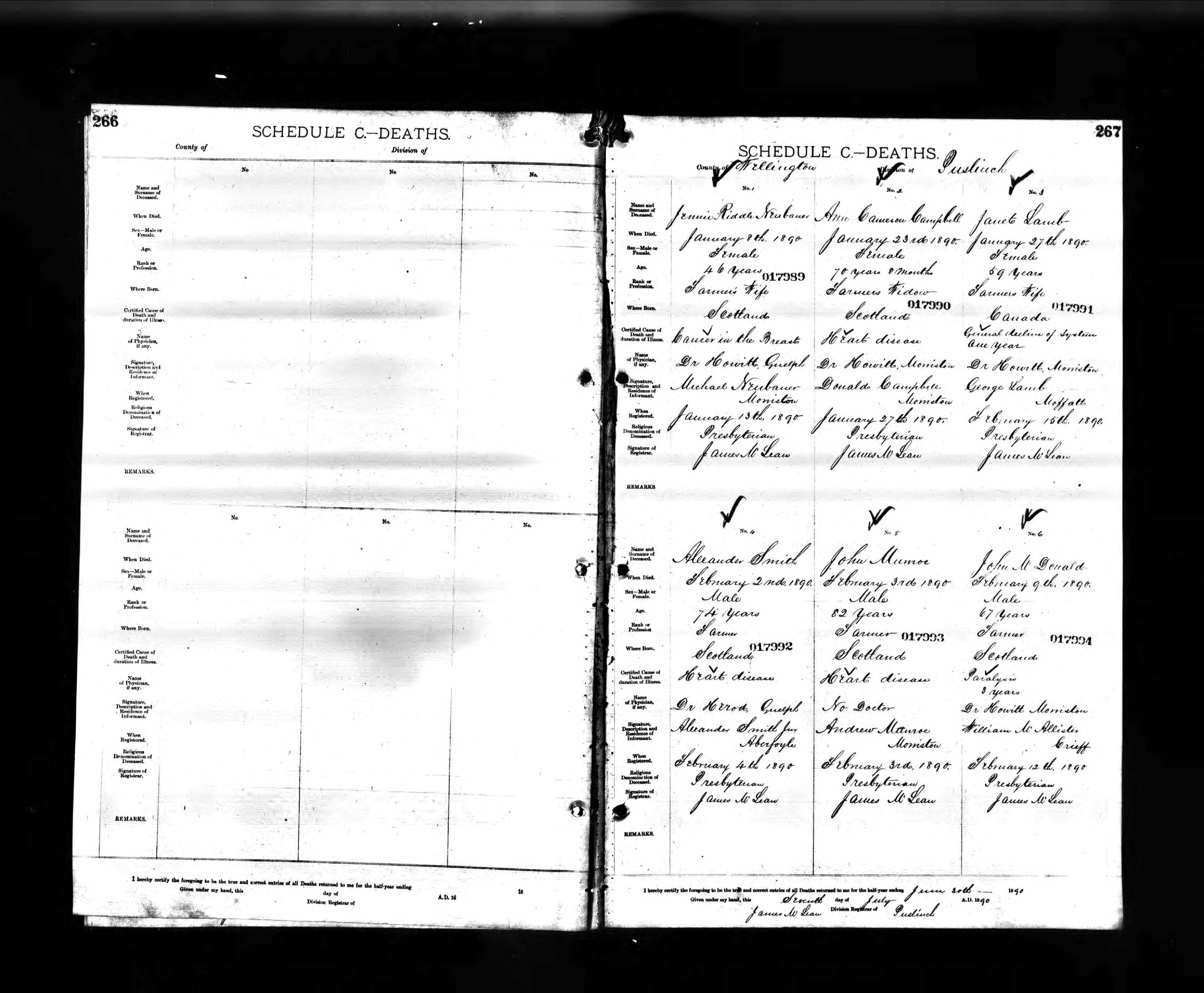 Ann Cameron Campbell death in Puslinch (8965 KB) 1890 from Ontario, Canada, Deaths, 1869 –1938 and Deaths Overseas, 1939 –1947 (Click on Picture to View Full Size) picture