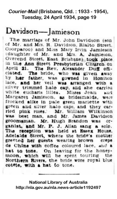 Davidson — Jamieson (737 KB) 24 April 1934 from page 19 of the Courier Mail (Brisbane, QLD, Australia) on Tuesday, 24 apr 1934 (Click on Picture to View Full Size) picture