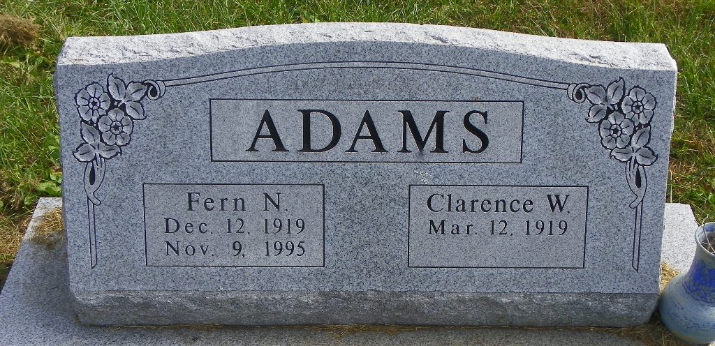 Fern and Clarence Adams gravestone in Pleasanton Cemetery (1488 KB) Photo from FindAGrave; Added by: DK Paddock, 11/08/2010 (Click on Picture to View Full Size) picture