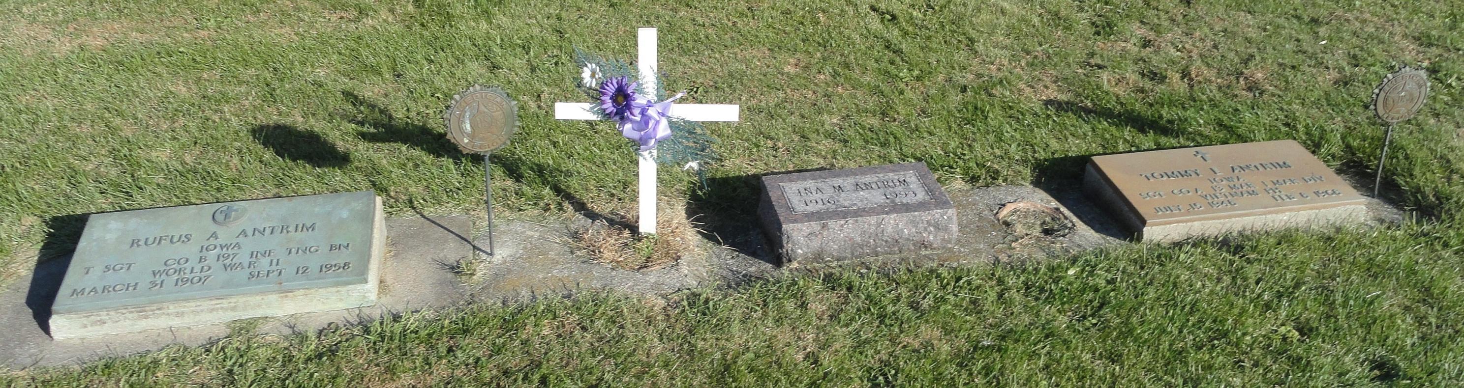 Rufus, Ina, and Tommy Antrim gravestones in Silver Creek Cemetery (6887 KB) Photo from FindAGrave; Added by: R D, 3/12/2012 (Click on Picture to View Full Size) picture