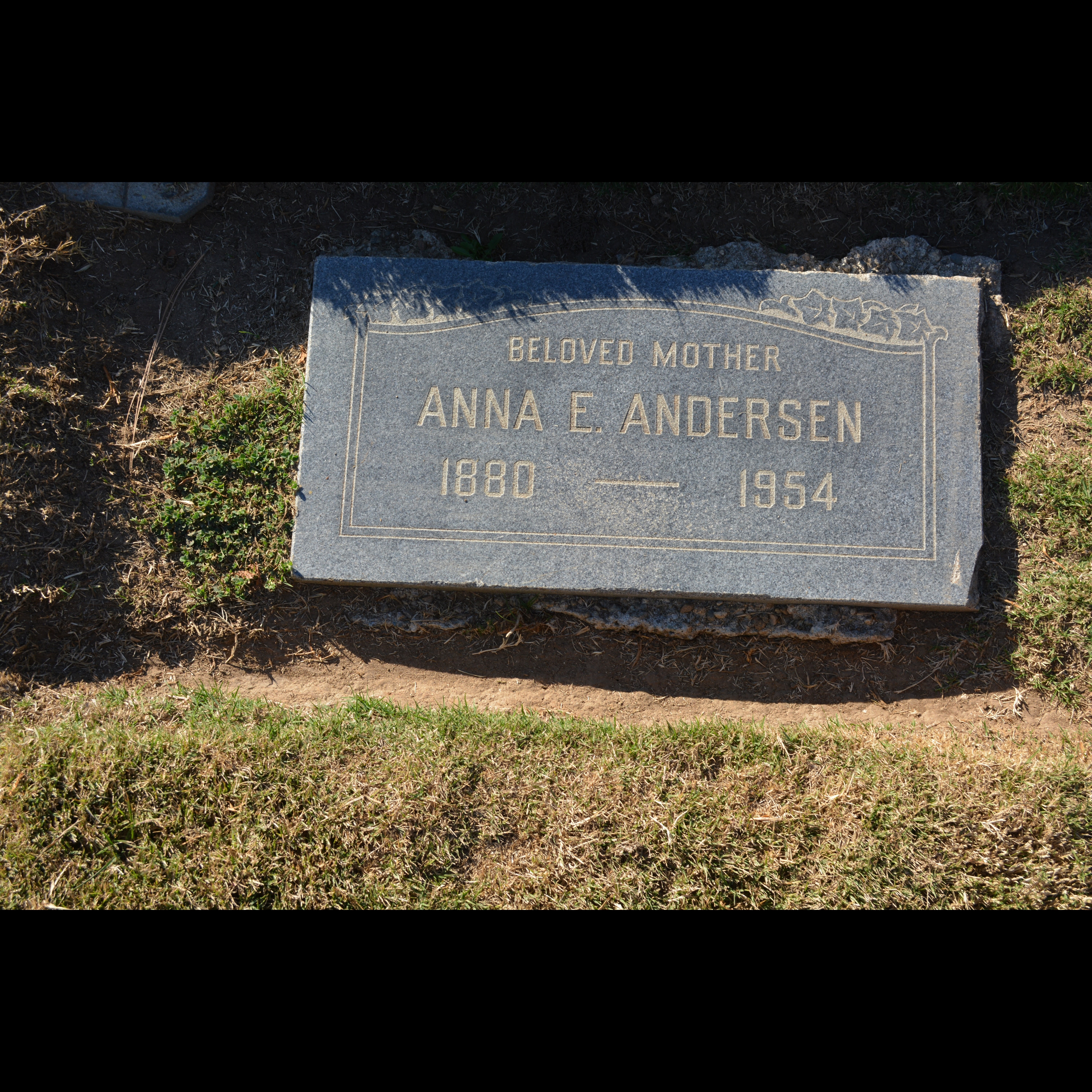 Anna E. Andersen gravestone in Inglewood Cemetery (46875 KB) Anna Eline Christensen Andersen michaelandgreta originally shared this 12 Apr 2014 Portrait / Family Photo Location: Inglewood Cemetery, LA, Ca. (Click on Picture to View Full Size) picture