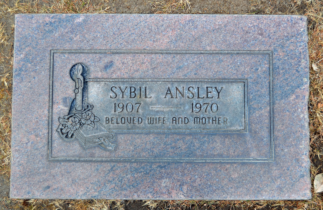 Sybil Ansley gravestone in Acacia Memorial Park (2407 KB) 22 July 2015 Sybil Ansley gravestone in Acacia Memorial Park, Lake Forest Park, King County, Washington, USA. Photo taken 22 July 2015 by Derek S. Haining. (Click on Picture to View Full Size) picture