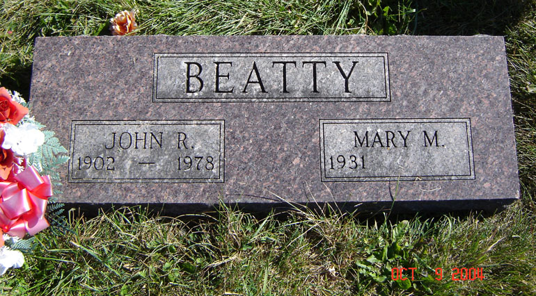 John Raymond Beatty gravestone in Asbury Cemetery (963 KB) Photo from FindAGrave; Added by: P2-ABQ, 5/22/2005 (Click on Picture to View Full Size) picture
