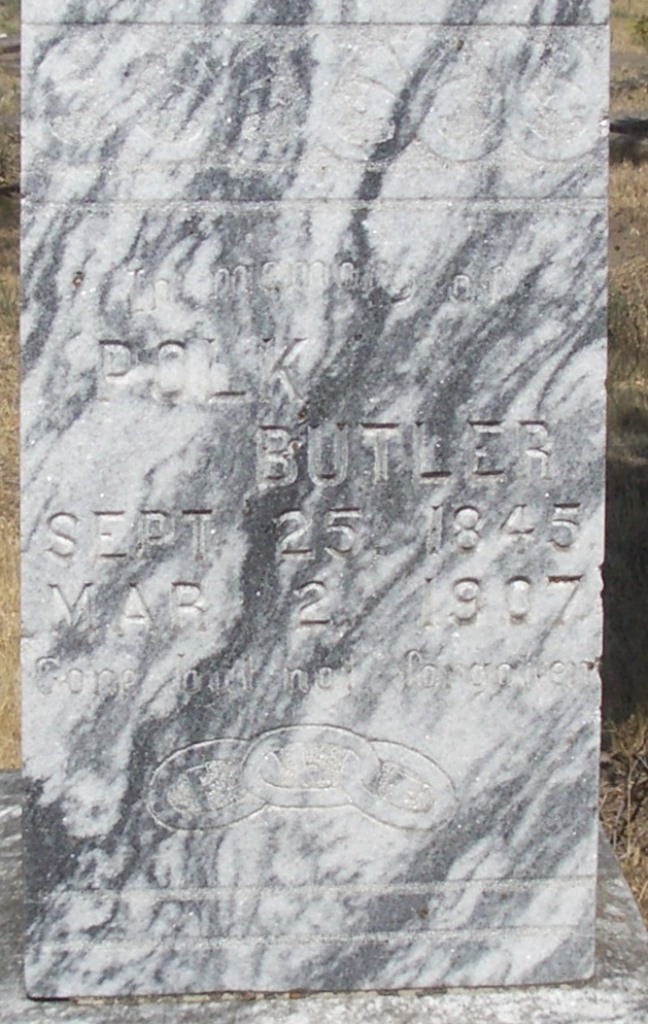 Husband detail view of the Polk and Delphine Butler monument (3 of 7) (1944 KB) Photo from FindAGrave; Added by: Carrie and Allen, 2/19/2012 (Click on Picture to View Full Size) picture