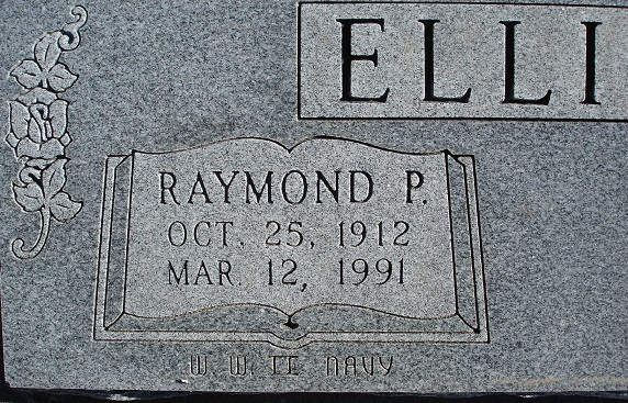 Husband detail on Raymond and Josephine Elliott gravestone in Bethany Cemetery (615 KB) Photo from FindAGrave; Added by: Joe Warne, 1/04/2011 (Click on Picture to View Full Size) picture