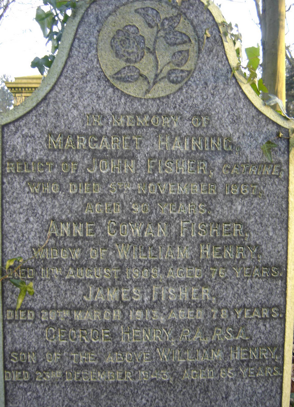 Detail view of the Haining-Fisher-Henry family gravestone in Cathcart Cemetery (1359 KB) Photo from FindAGrave; Added by: Lora, 12/30/2008 (Click on Picture to View Full Size) picture