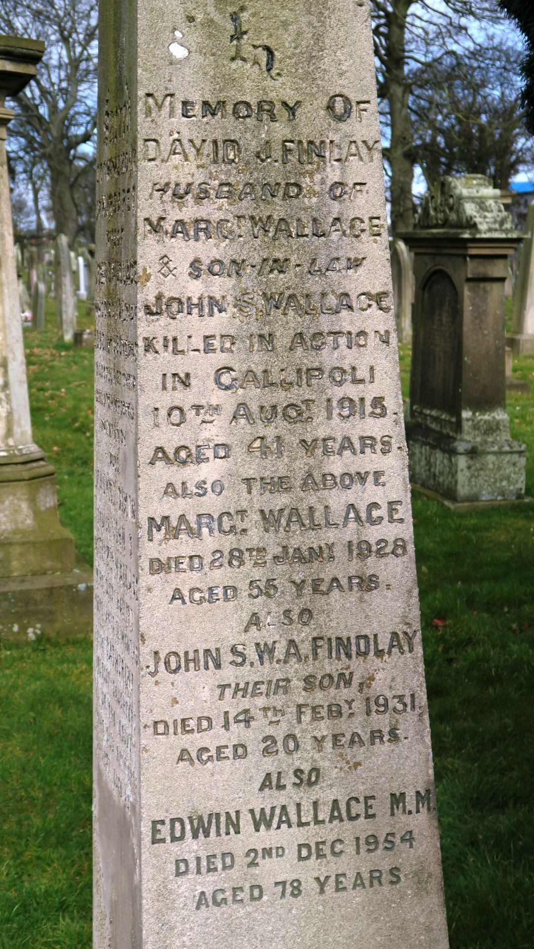 Detail view of Wallce-Findlay monument (6075 KB) 2019 Photo from FindAGrave; Added By: Thomas Hunter Brown, 11 Aug 2019 (Click on Picture to View Full Size) picture
