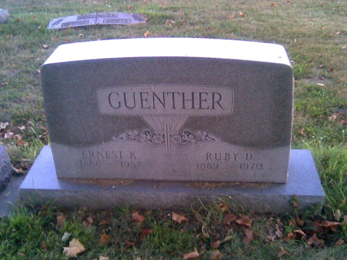 Ernest and Ruby Guenther gravestone in the IOOF Cemetery in New Haven, Indiana (2916 KB) Photo from FindAGrave; Added by: Mac, 2/12/2009 (Click on Picture to View Full Size) picture