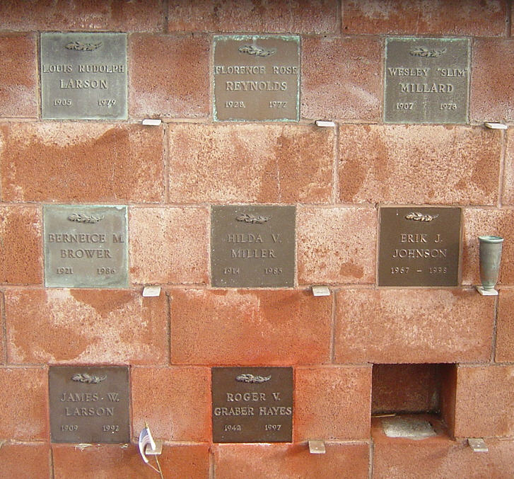 Roger V. Graber Hayes columbarium in the Friendship Garden at Ocean View Cemetery (1447 KB) Photo from FindAGrave; Added by: Mike Dearbaugh, 1/25/2006 (Click on Picture to View Full Size) picture