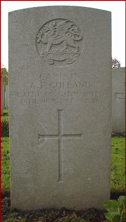 Captain A. F. Gulland gravestone in Lijssenthoek Military Cemetery (323 KB) Photo courtesy of Remembering.org.uk. (Click on Picture to View Full Size) picture