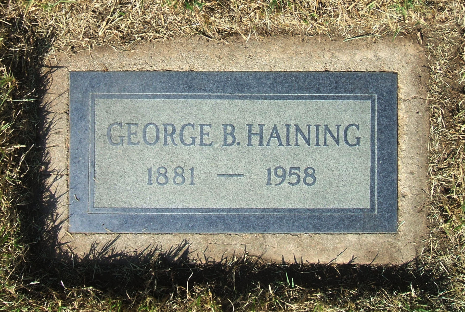 George B. Haining gravestone in Grandview Cemetery (7065 KB) Photo from FindAGrave (per my photo request); Added by: katsand, 5/10/2013 (Click on Picture to View Full Size) picture