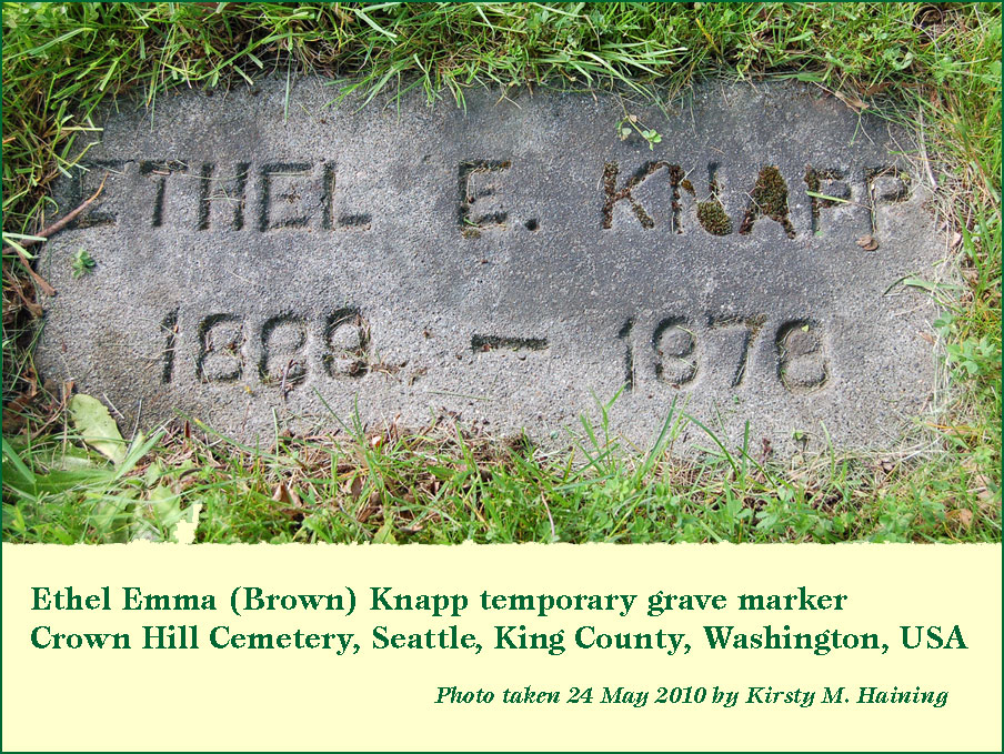 Ethel E. Knapp gravestone (1798 KB) (Click on Picture to View Full Size) picture