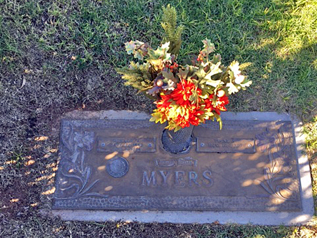 Donald A. Myers gravestone in Green Acres Memorial Park (900 KB) 25 November 2016 Photo courtesy of Jim Myers; used by permission. (Click on Picture to View Full Size) picture