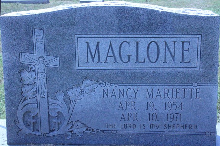 Nancy Mariette Maglone gravestone in New Lorimier Cemetery (953 KB) Photo from FindAGrave; Added by: Vonda Sczepanski, 9/20/2012 (Click on Picture to View Full Size) picture