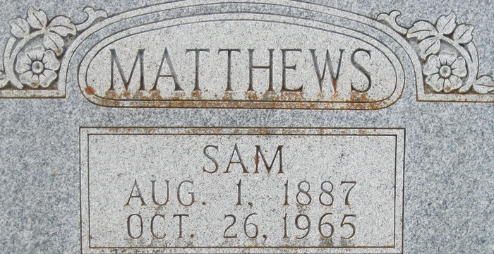Sam Matthews gravestone in Copperas Cove Cemetery (738 KB) Photo from FindAGrave; Added by: Michael Wilburn, 3/21/2011 'Copperas Cove City Cemetery' (Click on Picture to View Full Size) picture