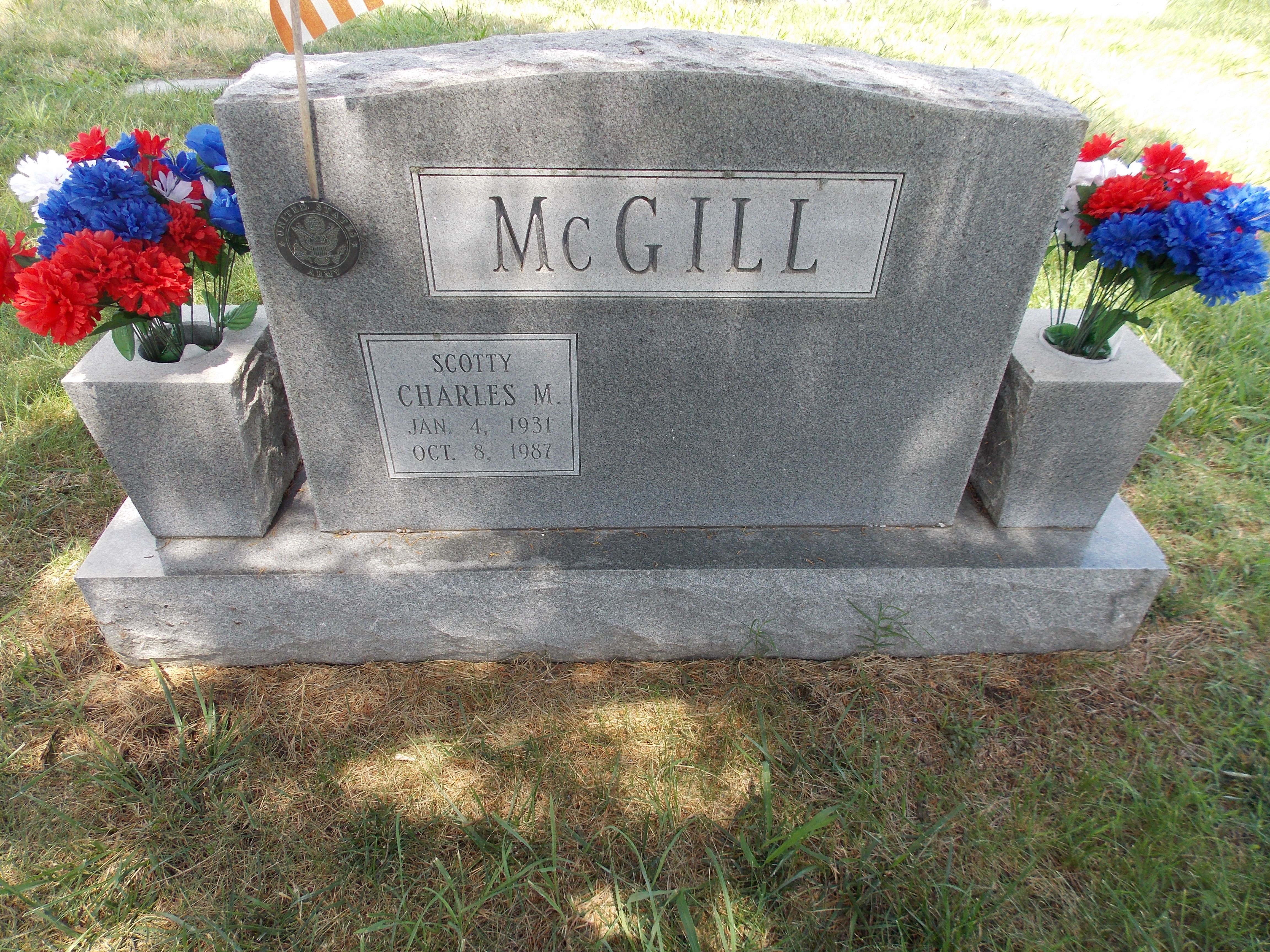 Charles M. 'Scotty' McGill on the family gravestone in Sunset Memorial Park (46656 KB) Photo from FindAGrave; Added by: Daisy Taylor, 7/01/2016 Note that the inscription for his adopted son Robbie is on the back side of this stone. (Click on Picture to View Full Size) picture
