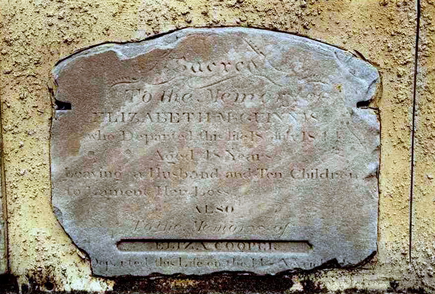 Elizabeth McGuinnis and Eliza Cooper gravestone at St. David's Park in Hobart, Tasmania (1531 KB) Photo courtesy of Denise Manuel. (Click on Picture to View Full Size) picture