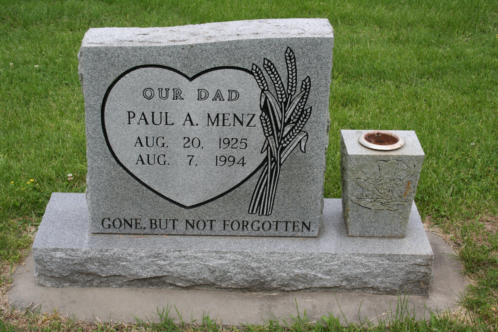 Paul A. Menz gravestone in Williams Cemetery (5832 KB) Photo froM FindAGrave; Added by: Bob & Carolyn Stokes, 5/22/2014 (Click on Picture to View Full Size) picture