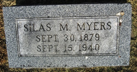 Silas M. Myers gravestone in Elmwood Cemetery (311 KB) Photo from FindAGrave; Added by: Vickie, 7/06/2012 (Click on Picture to View Full Size) picture
