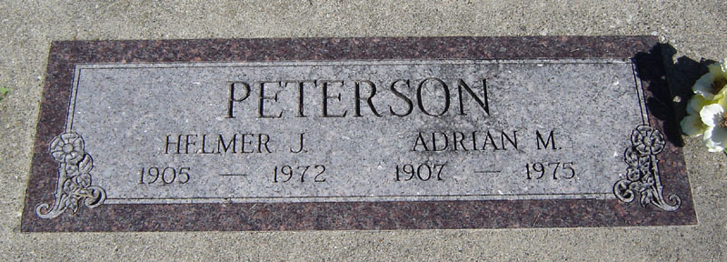 Gravestone for Helmer J. Peterson and his brother Adrian in Mt. Harmony Cemetery (675 KB) Photo from FindAGrave; Added by: P2-ABQ, 5/06/2006 (Click on Picture to View Full Size) picture