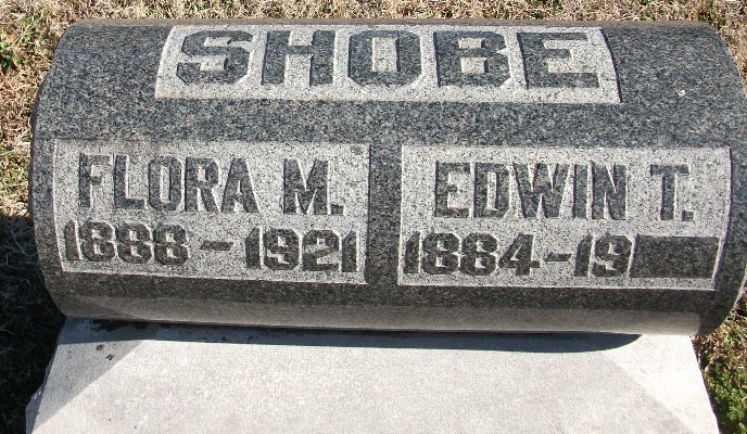 Flora M. Shobe gravestone (and Edwin T. Shobe cenotaph) in Conway Springs Cemetery (806 KB) Photo from FindAGrave; Added by: Shirley Hause, 1/29/2010 (Click on Picture to View Full Size) picture