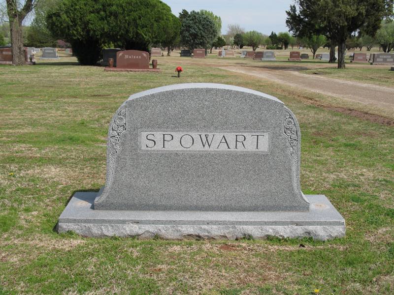 Spowart monument in Memorial Park Cemetery in Oklahoma City (1406 KB) Photo from FindAGrave; Added by: Cathy & Thomas, 6/11/2010 (Click on Picture to View Full Size) picture