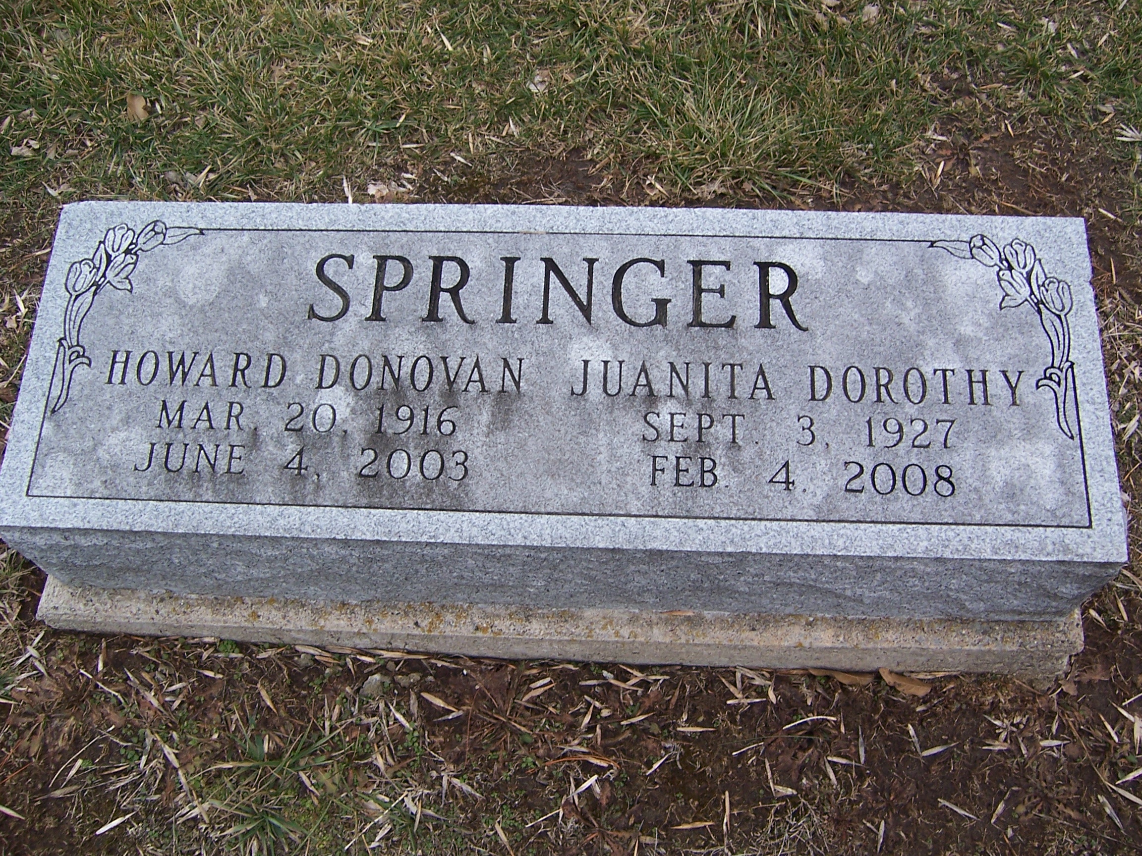 Howard and Juanita Springer gravestone in Oakview Cemetery (11664 KB) Photo from FindAGrave; Added by: karen ahn, 2/28/2013 (Click on Picture to View Full Size) picture