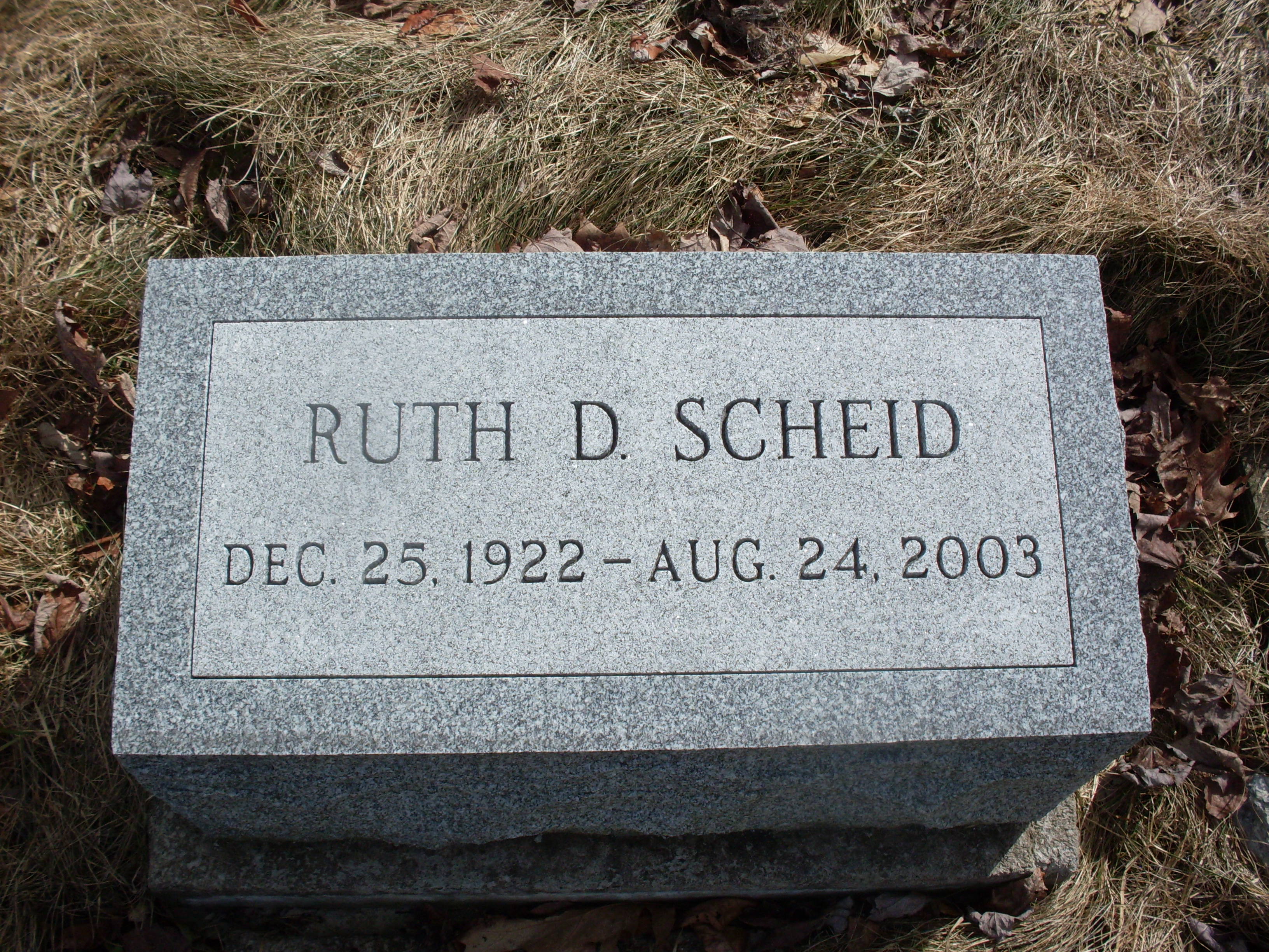 Ruth Davis Scheid gravestone in Highland Cemetery (23409 KB) Photo from FindAGrave; Added by: Dave Lombard, 4/29/2013 (Click on Picture to View Full Size) picture