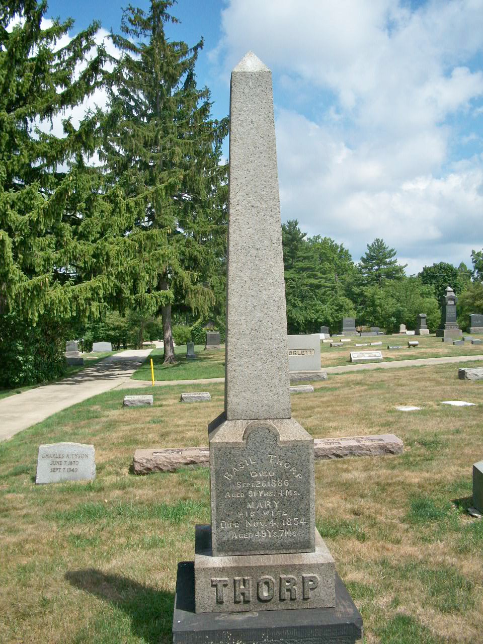 Basil and Mary Thorp gravestone in Beachwood Cemetery (3600 KB) Photo from FindAGrave; Added by: Nancy Hart, 8/01/2012 (Click on Picture to View Full Size) picture