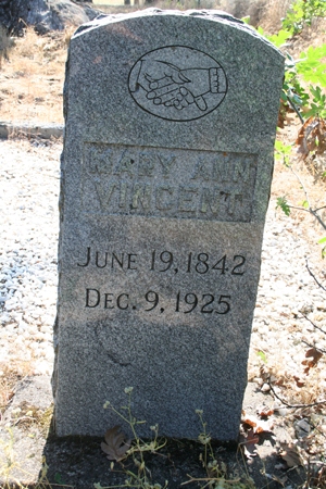 Mary Ann Vincent gravestone in Antioch Cemetery (395 KB) Photo from FindAGrave; Added by: AEPDLP, 11/02/2009 (Click on Picture to View Full Size) picture