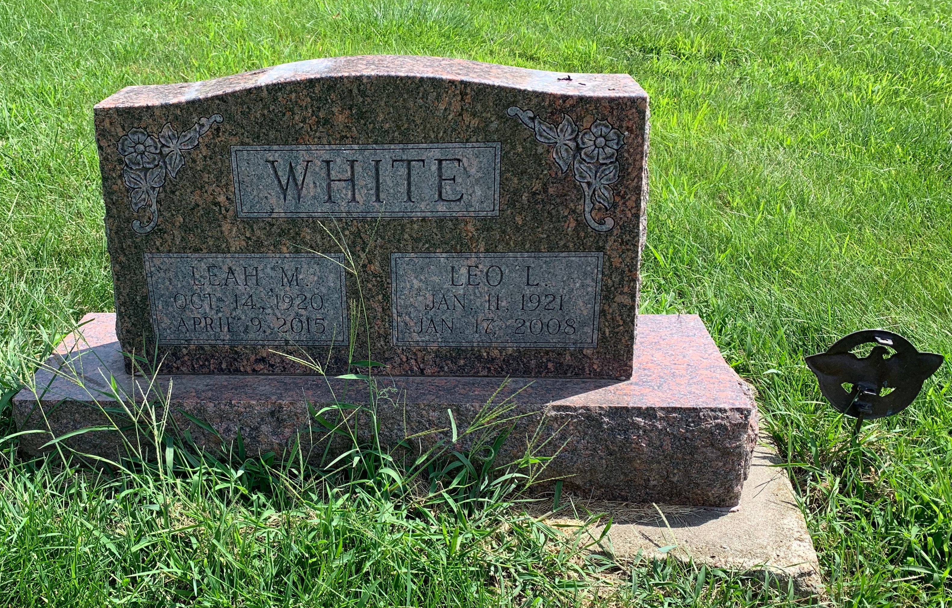 Leah and Leo White gravestone in Hillside Cemetery (18727 KB) 2019 Photo from FindAGrave; Added by Marty & Harley on 6 Aug 2019 (Click on Picture to View Full Size) picture