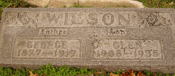 George and Glen Wilson gravestone in Mount Olive Cemetery (460 KB) Photo from FindAGrave; Added by: Janice Dillworth, 11/29/2008 (Click on Picture to View Full Size) picture