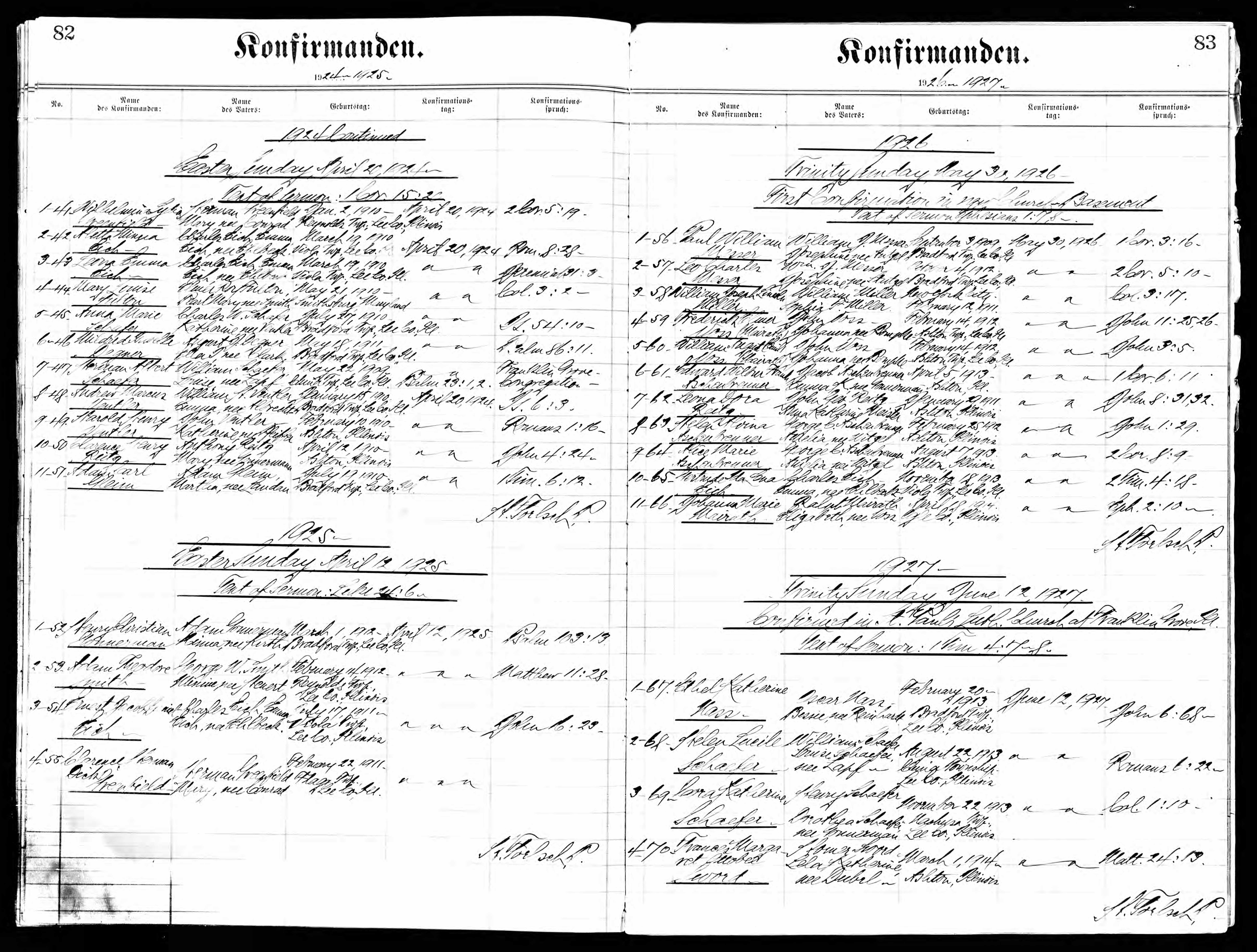 Church confirmation of Clarence Greenfield (43206 KB) 1925 On Easter Sunday, 4-12-1925, at St. John Evangelical Lutheran Church in Ashton, Illinois (Click on Picture to View Full Size) picture