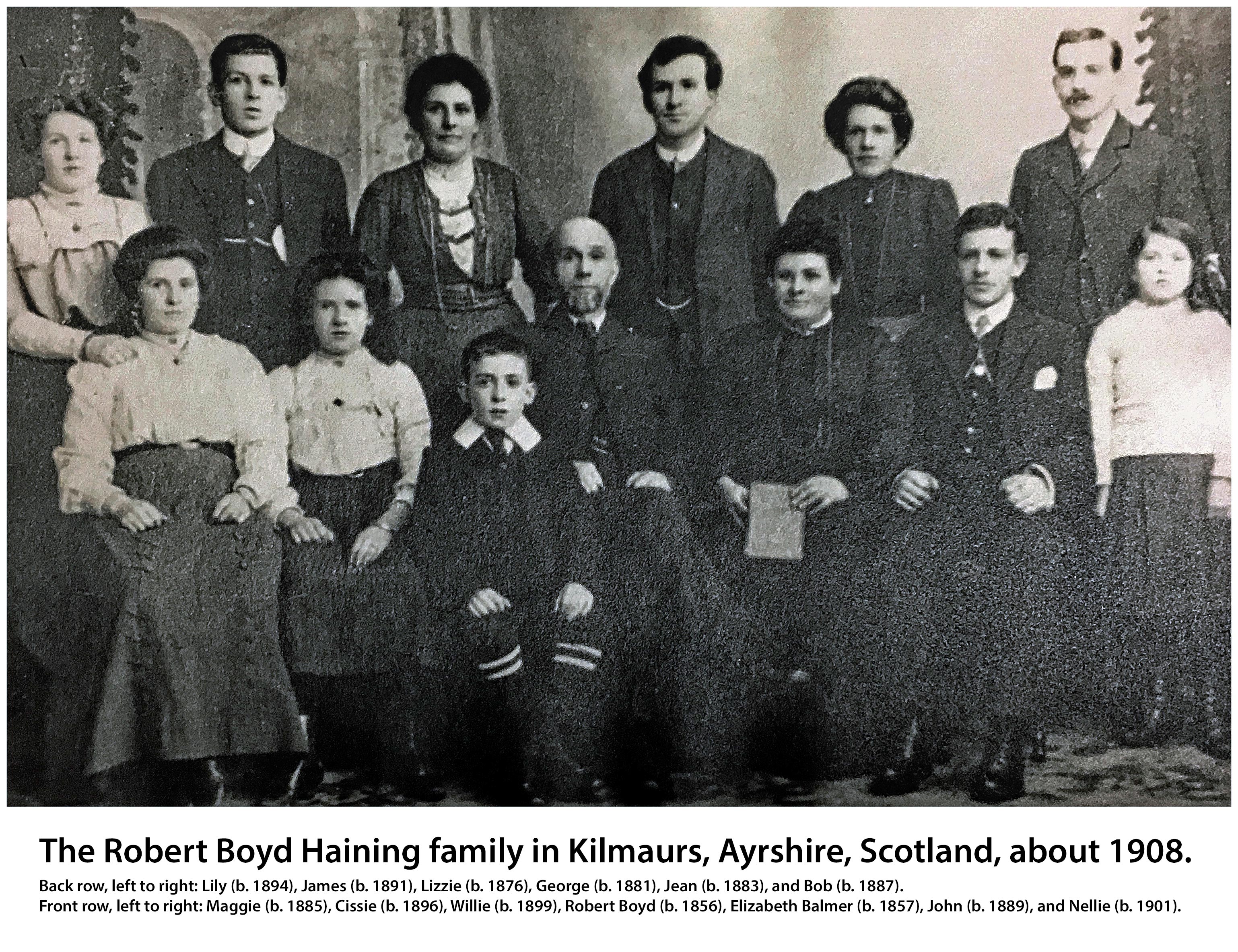 The Robert Boyd Haining family in Kilmaurs, Ayrshire, Scotland (21353 KB) Abt 1908 (Click on Picture to View Full Size) picture