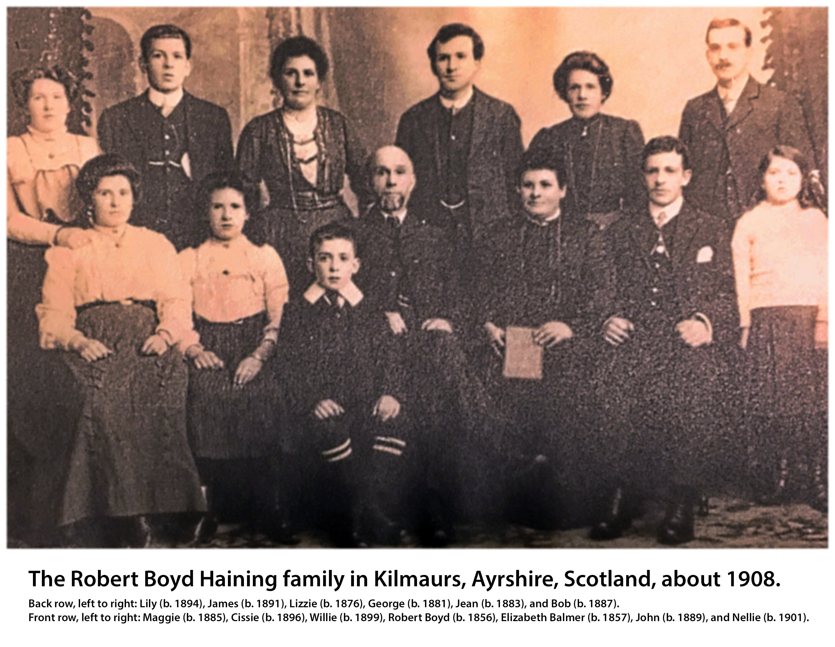 The Robert Boyd Haining family in Kilmaurs, Ayrshire, Scotland (16697 KB) Abt 1908 (Click on Picture to View Full Size) picture