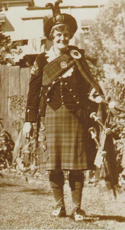 Jessie Irvine Jamieson (1479 KB) Abt 1930 Photo taken at the Jamieson house on Zilla Street, Stones Corner, Brisbane. njlook originally shared this on 29 Dec 2012 'Jessie Irvine/Jamieson played for either the Caledonian Society or the Australian Ladies Pipe Band. Sadly she died in 1936, aged 52 after having 10 children, so Bill never met her.' (Click on Picture to View Full Size) picture