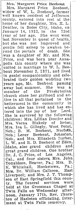 Margaret Price Beebout obituary (559 KB) Photo from FindAGrave; Added by: Lance D. Gill, 8/23/2015 (Click on Picture to View Full Size) picture