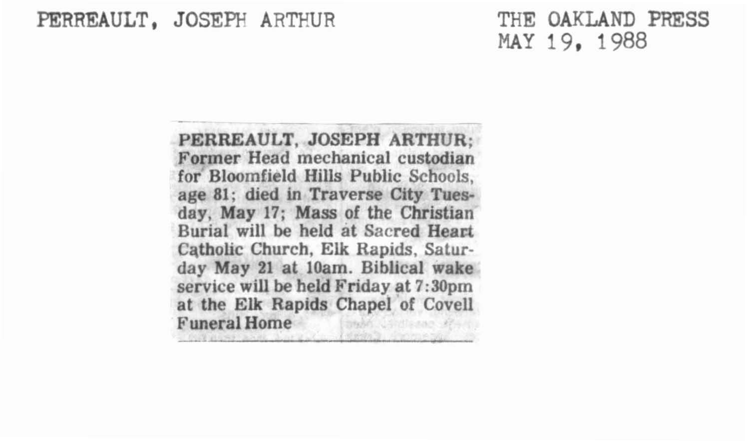 obituary (1291 KB) 1988 Courtesy of the Orion Township Public Library. (Click on Picture to View Full Size) picture