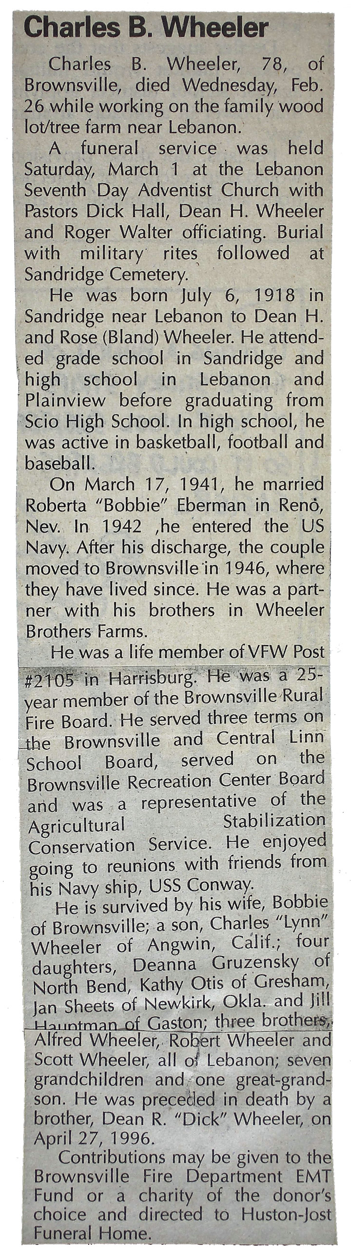 Charles B. Wheeler obituary (5437 KB) 1997 (Click on Picture to View Full Size) picture