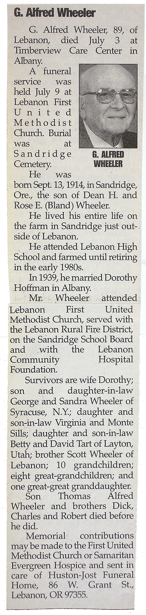 G. Alfred Wheeler obituary (2789 KB) (Click on Picture to View Full Size) picture