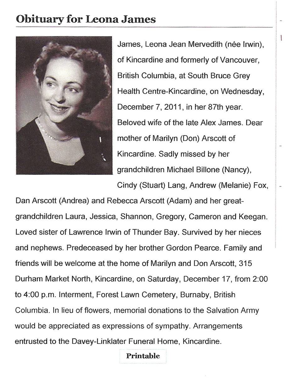 Leona James obituary (3352 KB) 2011 (Click on Picture to View Full Size) picture