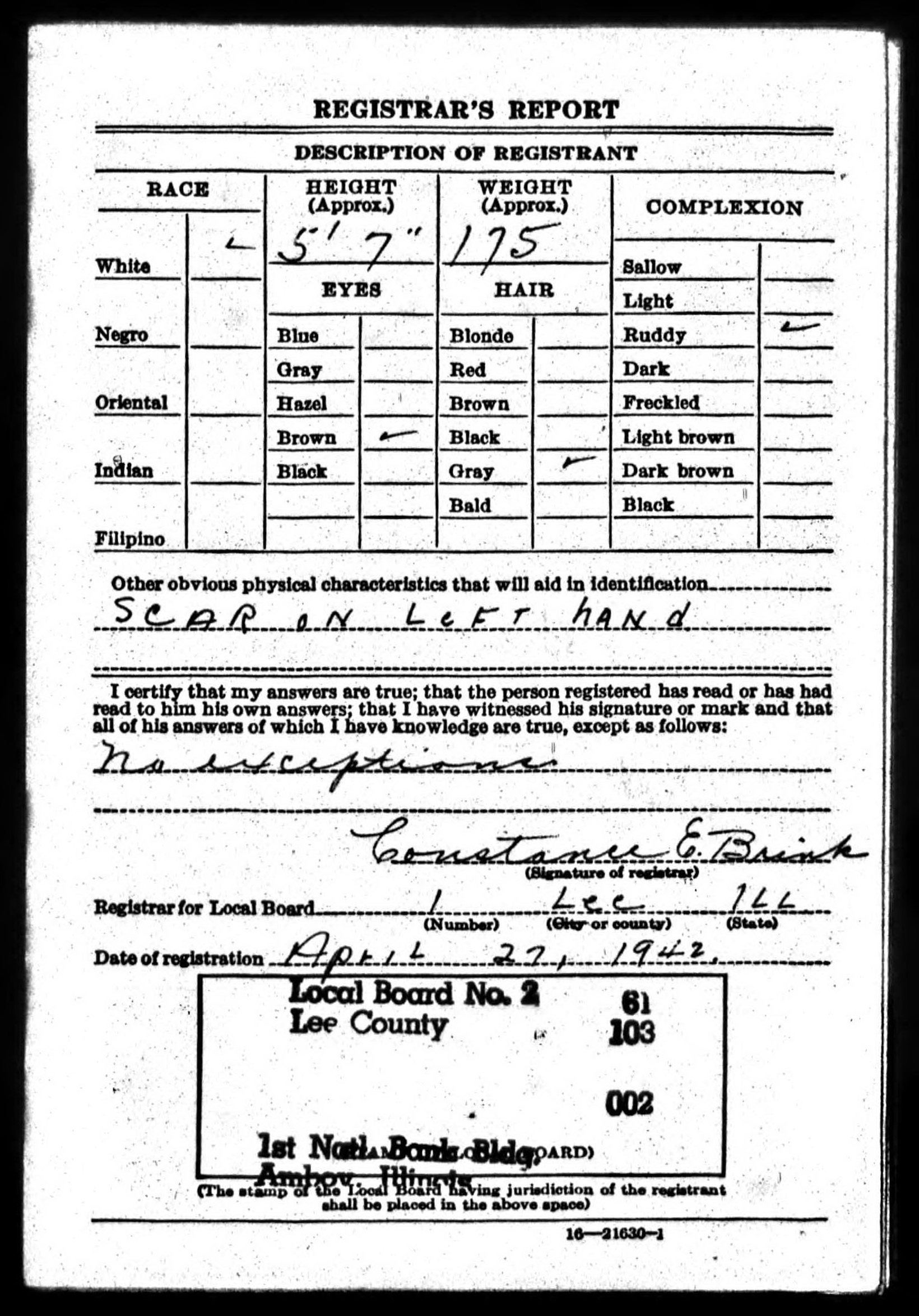 Arthur Grant Reed, b. 18 April 1886 — WW2 draft card, page 2 (3758 KB) 27 April 1942 (Click on Picture to View Full Size) picture
