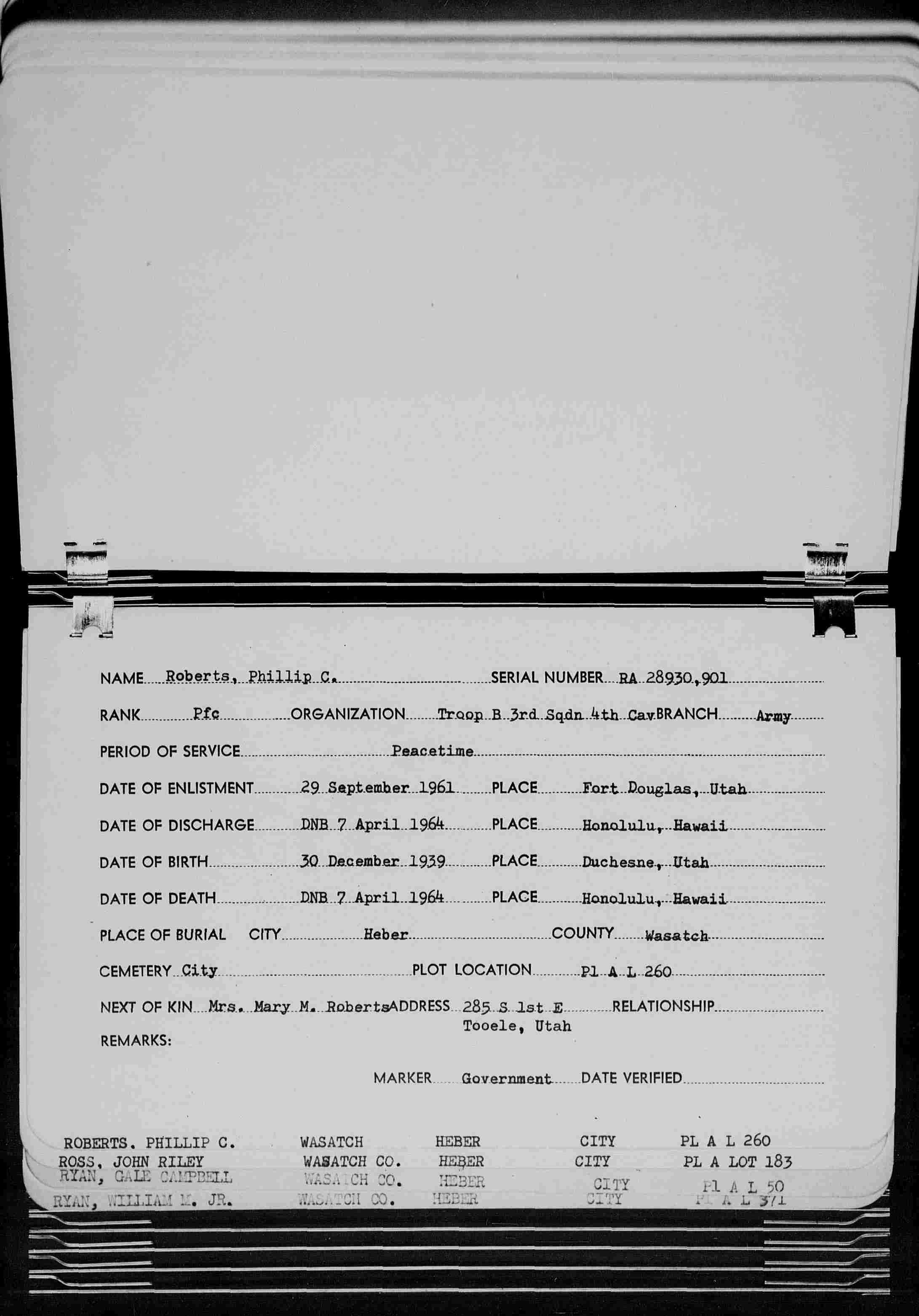 Phillip C. Roberts military and burial info (6665 KB) (Click on Picture to View Full Size) picture